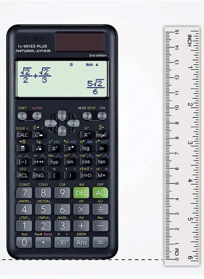 Fazza - Advanced Engineering Science Calculator with Protective Cover, 417 Functions, Digital LCD Display, fx-991ES Plus-2 (2nd edition) - Perfect for Students and Professionals (Black) - Image 1
