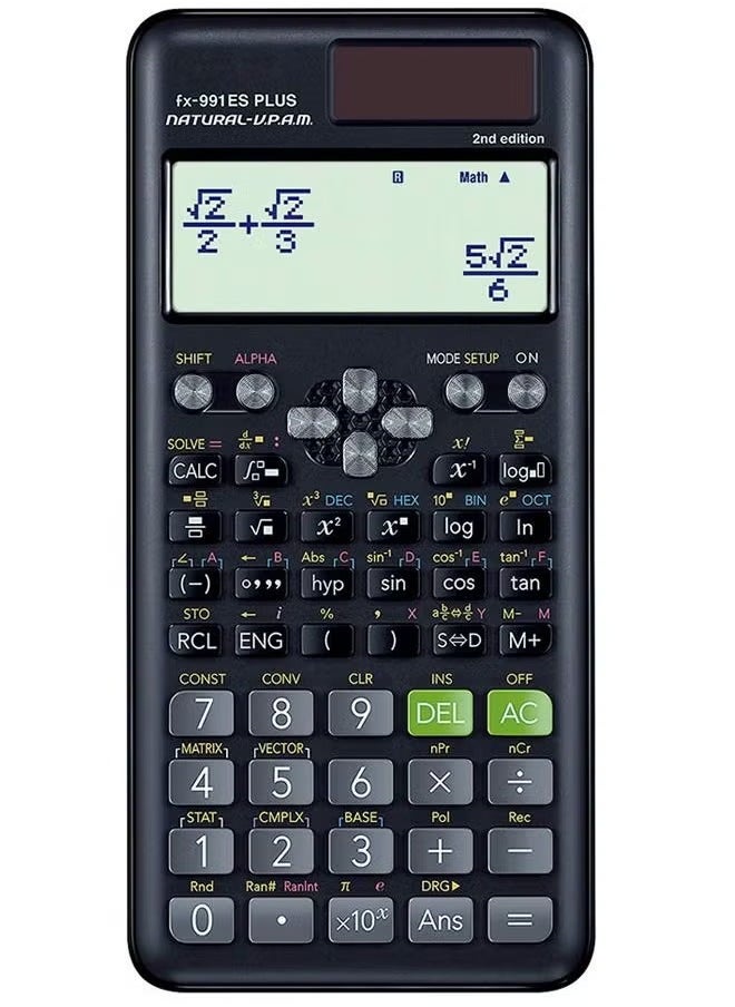Fazza - Advanced Engineering Science Calculator with Protective Cover, 417 Functions, Digital LCD Display, fx-991ES Plus-2 (2nd edition) - Perfect for Students and Professionals (Black) - Image 1