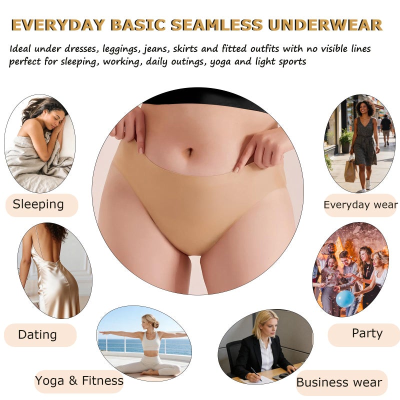 FINETOO 6 Pack Womenâ€™s Seamless Hipster Underwear No Show Panties Invisibles Briefs Soft Stretch Bikini Underwears XS-XXL(XS) Beige - Image 5