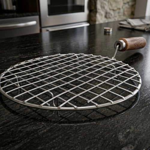 Vipron Papad Jali Roast Paneer Grill Roti Maker | Round Barbeque Chapati Toast Grill with Wooden Handle | Stainless Steel Vegetable Tandoor Net for Baigan Bharta, Roti, Papad & BBQ Use - Image 2