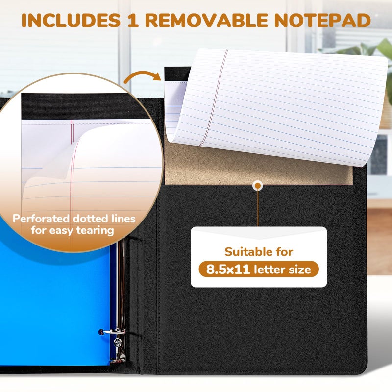 JoyCat 3 Ring Binder Clipboard with Storage,12.4"x10.2"Magnetic Clipboard Folder with 5 Expandable Folders,Refillable Lined Notepad (11" x 8.5"),Ideal for School Office Nursing(Black) - Image 5