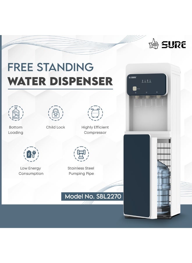 SURE 3-Tap Bottom Loading Water Dispenser – Instant Hot, Cold & Room Temperature Water, Child Safety Lock, Stainless Steel Construction, Triple Faucet System, Suitable for Home & Office, 220-240V – SBL2270WP SBL2270WP Black - Image 2