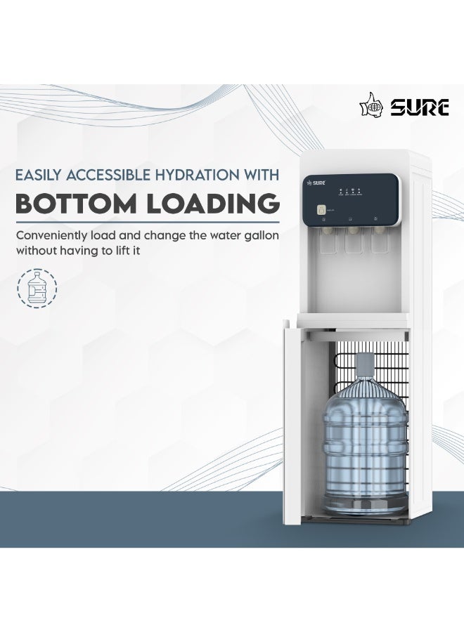 SURE 3-Tap Bottom Loading Water Dispenser – Instant Hot, Cold & Room Temperature Water, Child Safety Lock, Stainless Steel Construction, Triple Faucet System, Suitable for Home & Office, 220-240V – SBL2270WP SBL2270WP Black - Image 3