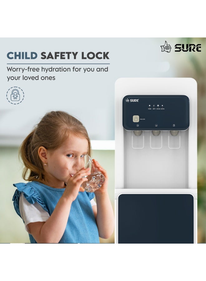 SURE 3-Tap Bottom Loading Water Dispenser – Instant Hot, Cold & Room Temperature Water, Child Safety Lock, Stainless Steel Construction, Triple Faucet System, Suitable for Home & Office, 220-240V – SBL2270WP SBL2270WP Black - Image 4