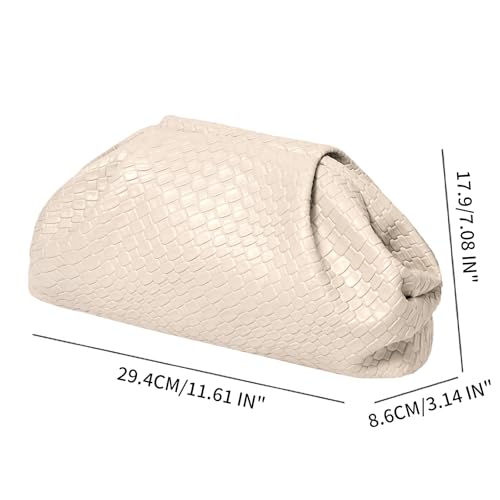 PHILOMENA Women's Woven Evening Bag Vegan Leather Clutch Purse Dumpling Ruched Bag Party Wedding Elegant Handbags (Beige) - Image 4