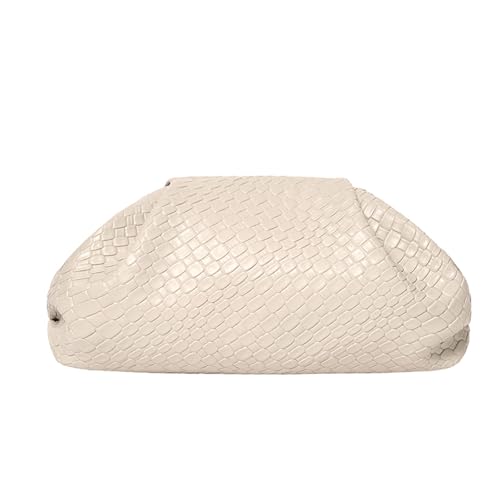 PHILOMENA Women's Woven Evening Bag Vegan Leather Clutch Purse Dumpling Ruched Bag Party Wedding Elegant Handbags (Beige) - Image 1