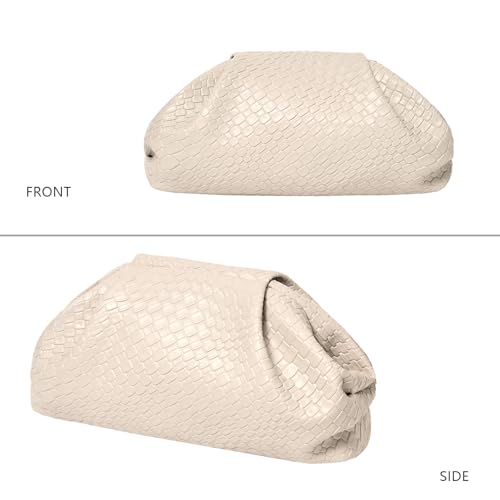 PHILOMENA Women's Woven Evening Bag Vegan Leather Clutch Purse Dumpling Ruched Bag Party Wedding Elegant Handbags (Beige) - Image 3