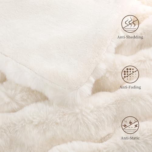 Admitrack Faux Rabbit Fur Throw Blanket for Couch, Fluffy Warm Plush Thick Bubble Blanket for Bed Sofa Living Room, Soft Cozy Furry Blanket Home Decor, 50x60 inches, Cream White - Image 4
