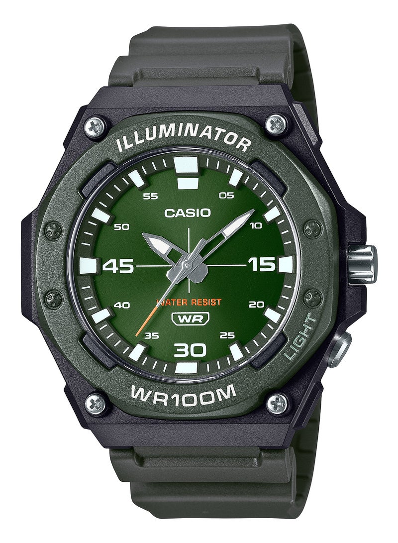 CASIO ساعة كوارتز تناظرية بمينا خضراء وسوار من الراتنج MW-620H-3AVDF - Image 1