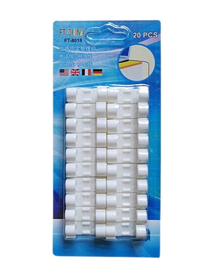 20-Piece Self-Adhesive Cable Organizer White  - Image 1