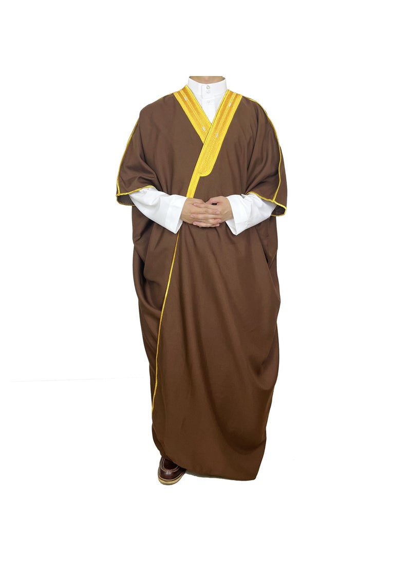 Generic Cross-Border Embroidery Mens Formal Gown Arabic Conservative Long Kaftan Gown Malay-Arab Culture Academic Speech Gown Brown  - Image 1