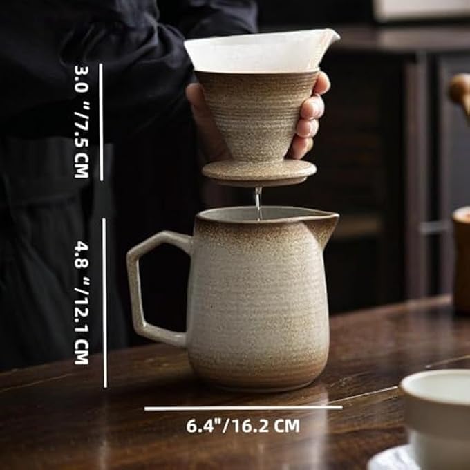 Exrp Pour Over Coffee Maker Set Vintage Ceramic Pour Over V60 Coffee Dripper Set16Oz480Ml Pour Over Coffee Dripper - Image 3