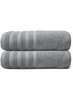 Hotel Linen Klub Hotel Linen Klub PACK of 2 Bath Towel - 100% Cotton 600 GSM Terry, Super Soft Quick Dry Highly Absorbent Dobby Border Ring Spun, Size: 70 x 140cm, Silver  - Image 1