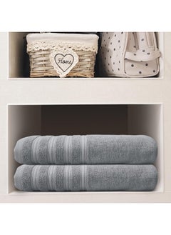 Hotel Linen Klub Hotel Linen Klub PACK of 2 Bath Towel - 100% Cotton 600 GSM Terry, Super Soft Quick Dry Highly Absorbent Dobby Border Ring Spun, Size: 70 x 140cm, Silver  - Image 2