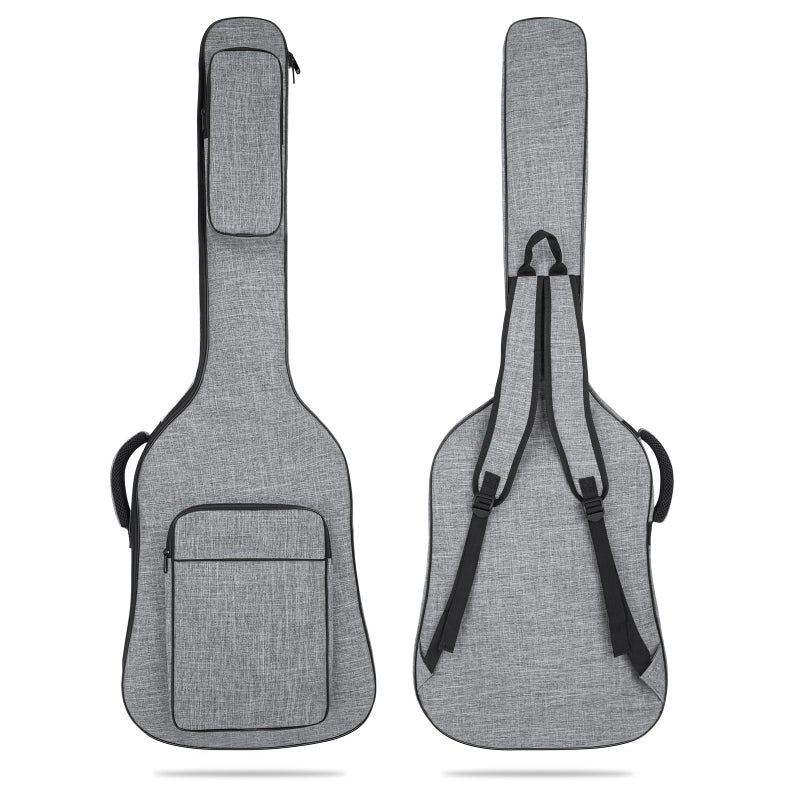 MUZTOP Bass Guitar Bag 7MM Padding Bass Guitar Gig Bag Padded Soft Electric Bass Guitar Case Backpack with Pockets Grey