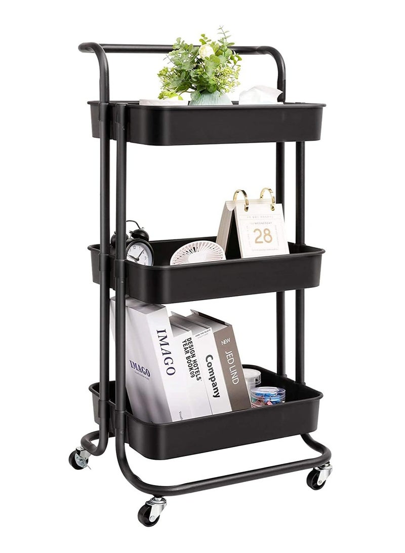 DubaiGallery 3-Tier Rolling Utility Cart, Storage Organizer Carts Shelves, Multifunction Storage Trolley, Craft Roller with Lockable Wheels,Easy Assembly for Bathroom,Kitchen,Office - Image 3