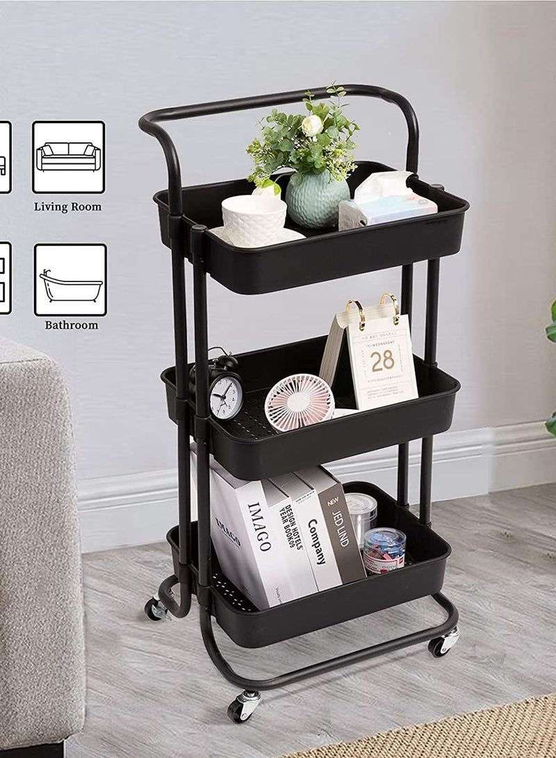 DubaiGallery 3-Tier Rolling Utility Cart, Storage Organizer Carts Shelves, Multifunction Storage Trolley, Craft Roller with Lockable Wheels,Easy Assembly for Bathroom,Kitchen,Office - Image 4