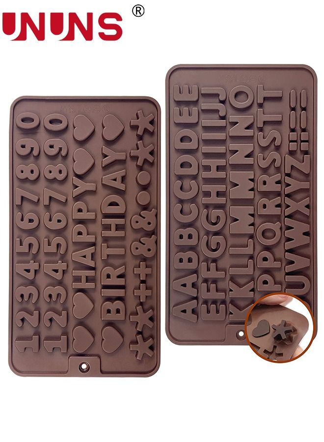 UNUNS 2 Pcs Silicone Letter Mold And Number Chocolate Molds,Non-Stick Letter Chocolate Mold,Happy Birthday//Numbers/Symbols Mold,Cake Decorations/Chocolate/Fondant/Gummies Decorating Silicone Tray  - Image 1