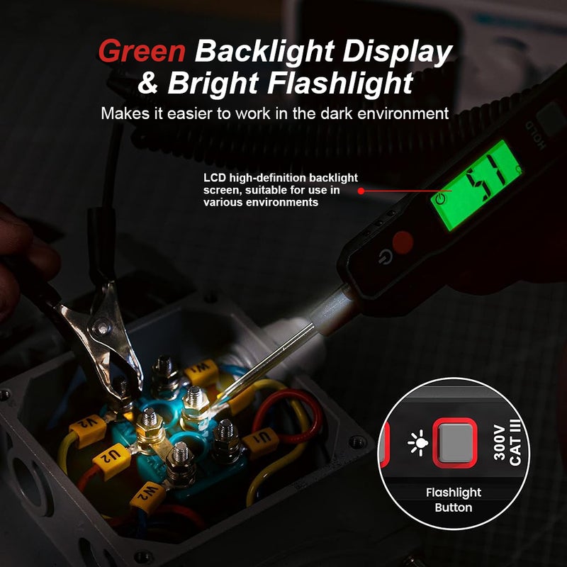 ELEPHANTBOAT® Car Digital Tester Vehicle Circuit Tester 0.8V-100V DC Voltage with LCD Backlight Display Digital Circuit Voltage Resistance Accurate Car - Image 5