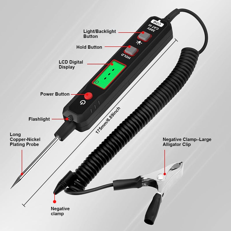 ELEPHANTBOAT® Car Digital Tester Vehicle Circuit Tester 0.8V-100V DC Voltage with LCD Backlight Display Digital Circuit Voltage Resistance Accurate Car - Image 2