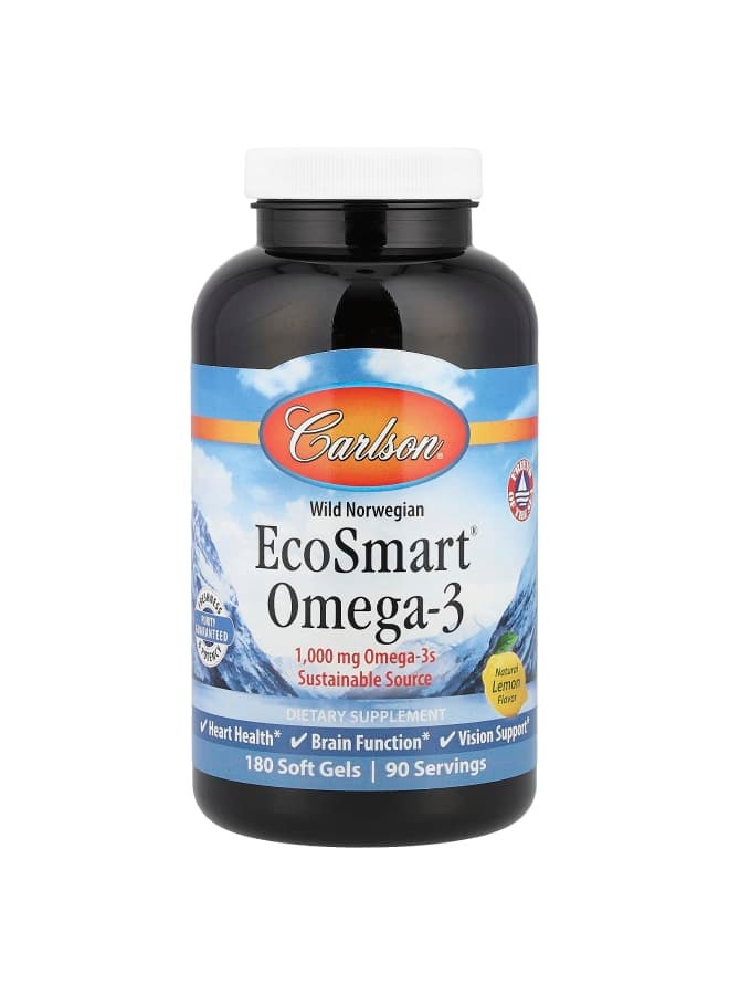 Carlson Wild Norwegian, EcoSmart® Omega-3, Natural Lemon, 180 Soft Gels