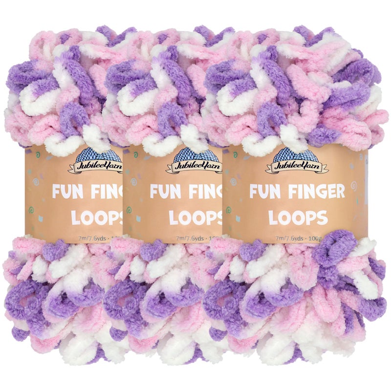 BambooMN JubileeYarn Fun Finger Loops Yarn  100gSkein Jumbo Polyester  Purple Pink White  3 Skeins