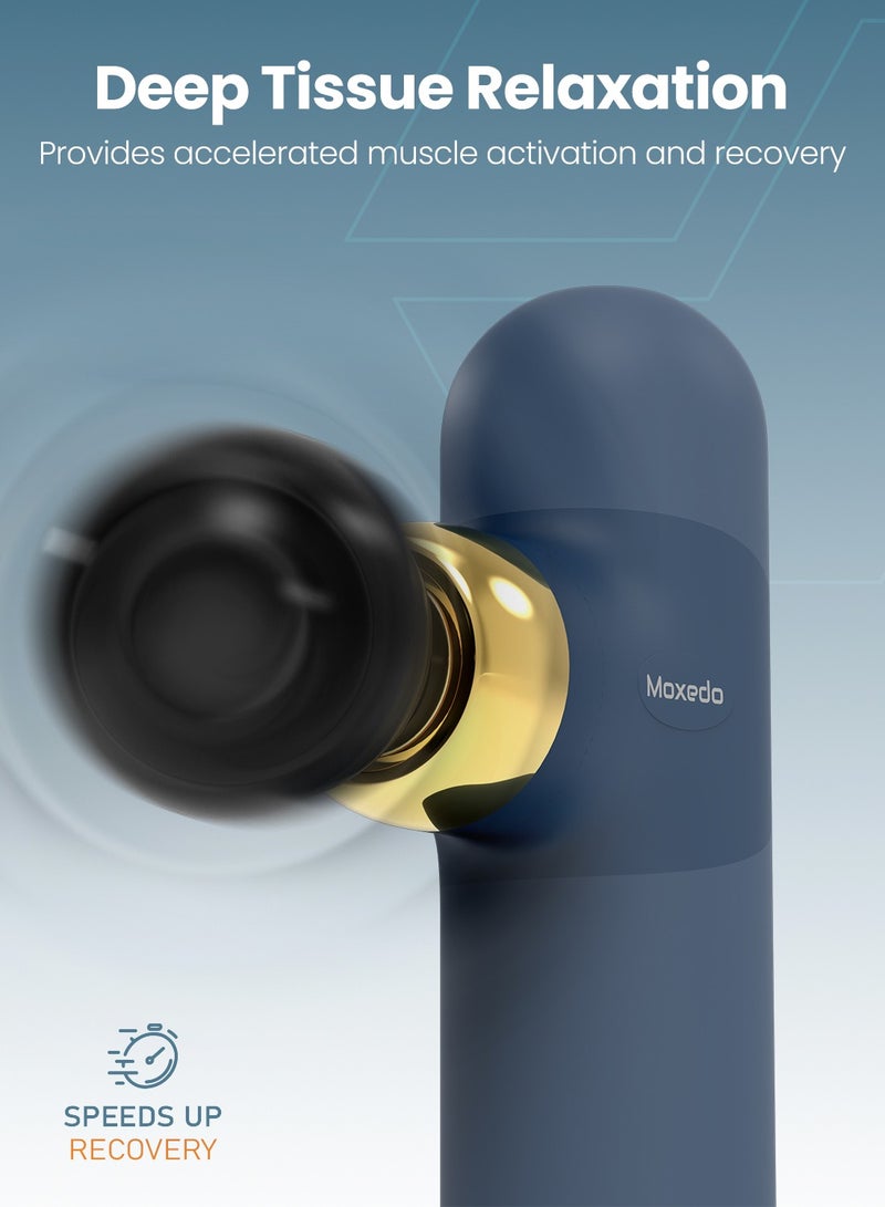 Moxedo Multi-function Muscle Pro Massager Portable Cordless Handheld Percussion Gun Deep Tissue Massager with 4 Interchangeable Massage Heads (Navy Blue) - Image 2