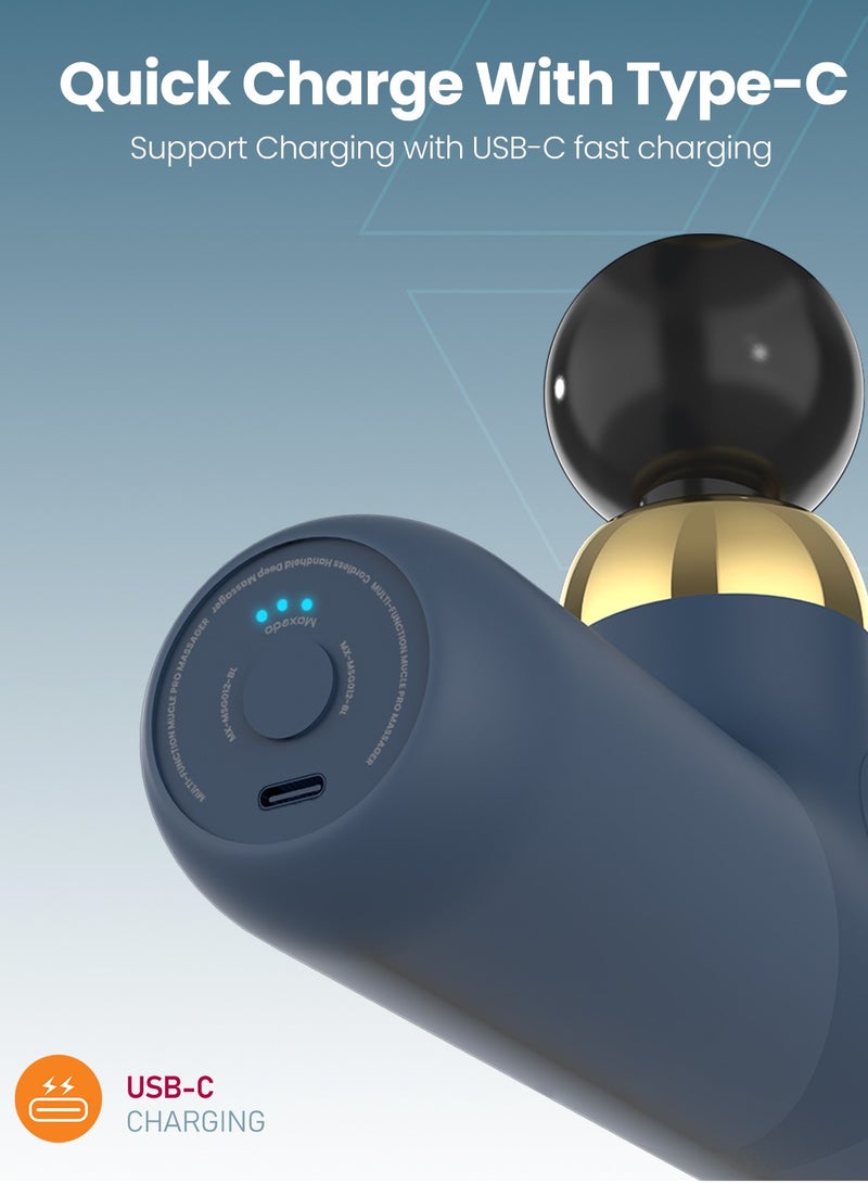 Moxedo Multi-function Muscle Pro Massager Portable Cordless Handheld Percussion Gun Deep Tissue Massager with 4 Interchangeable Massage Heads (Navy Blue) - Image 3