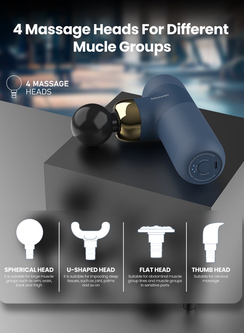 Moxedo Multi-function Muscle Pro Massager Portable Cordless Handheld Percussion Gun Deep Tissue Massager with 4 Interchangeable Massage Heads (Navy Blue) - Image 5
