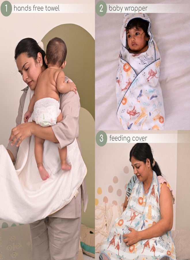 Cocoon Care Bamboo Muslin Cotton Premium 3-in-1 Baby Towel Wrap | Swaddle Wrap & Nursing Cover |3-Layer Ultra-Soft & Breathable Muslin | 35 x 35 Inch |Forest - Image 2