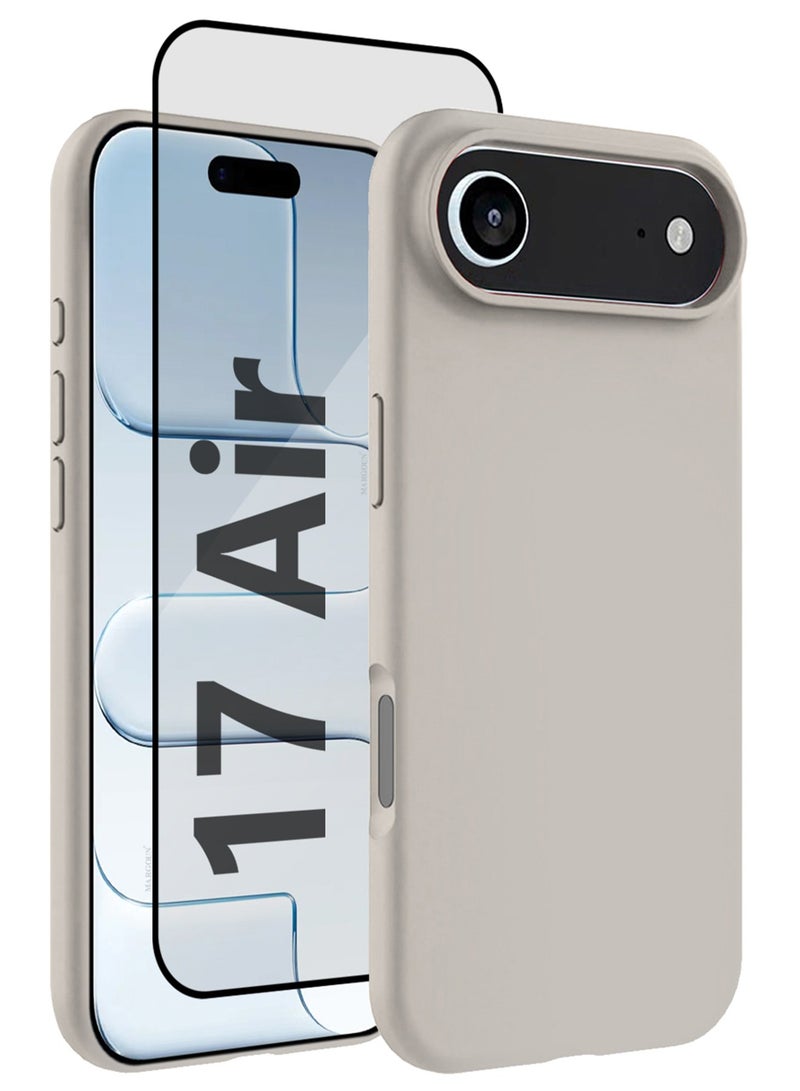 CATANES 2 Packs Silicone Protective Phone Case for iPhone 17 Air , Soft Anti-Scratch Microfiber Lining Ultra Slim Drop Protection Phone Cover with 3D Screen Protector - Natural Titanium - Image 1