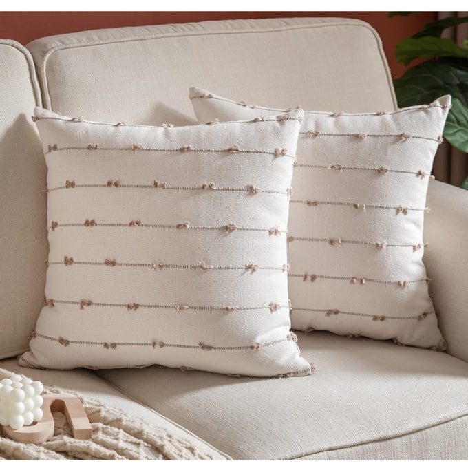 BOHO THROW PILLOW COVERS 20X20 INCHES BEIGE AND NATURAL LINEN SET OF 2 MODERN FARMHOUSE DECORATIVE PILLOW COVERS FOR COUCH BED LIVING ROOM