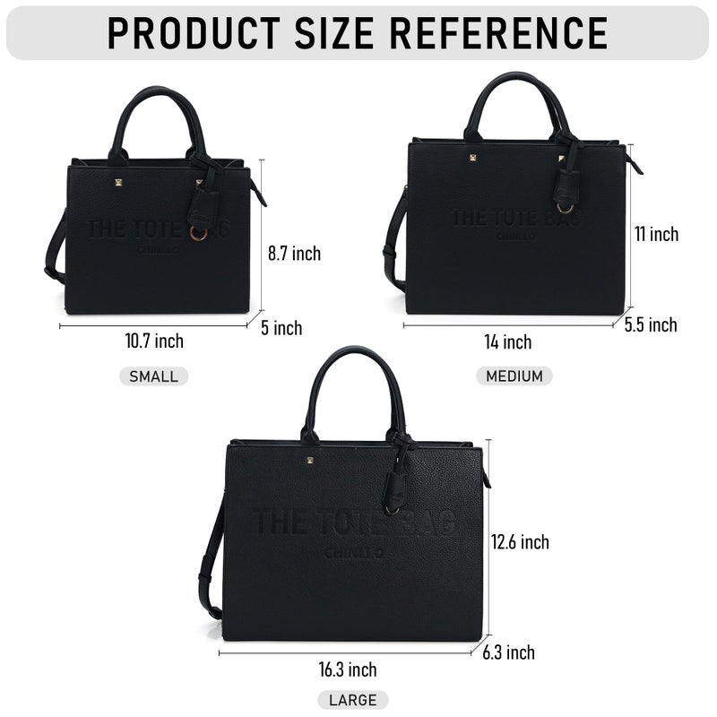 Chinllo Tote Bag for Women Top Handle Satchel Purse and Handbags with Shoulder Strap (D.Black-M) - Image 3