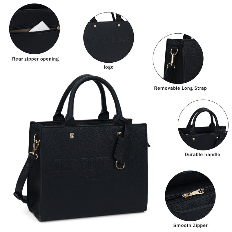 Chinllo Tote Bag for Women Top Handle Satchel Purse and Handbags with Shoulder Strap (D.Black-M) - Image 4
