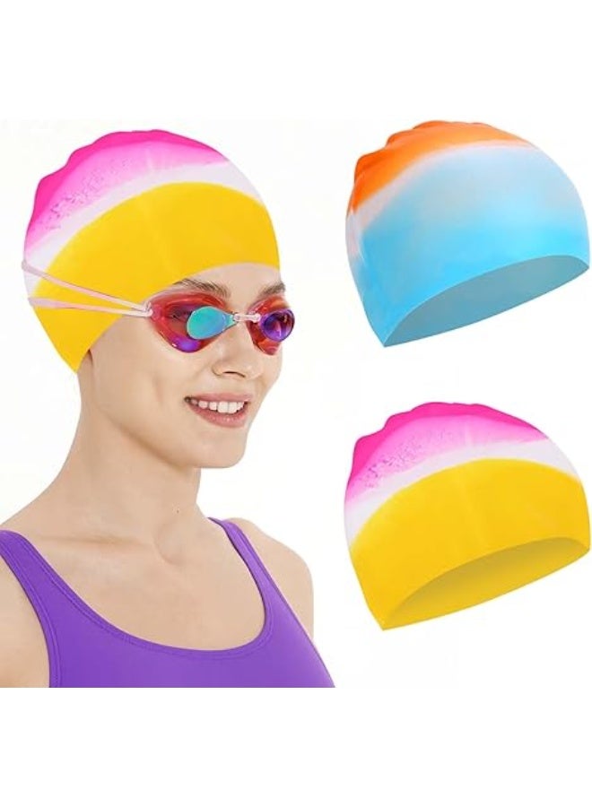 رونق قبعة سباحة  للنساء والرجال مصنوعة من السيليكون، قبعة سباحة مرنة ومريحة، مناسبة للشعر الطويل والقصير، قبعة سباحة للأطفال واليافعين للجنسين.بمواد عالية الأداء وشكل هيدر و ديناميكي مقاس واحد يناسب الجميع للبالغين - متعدد الألوان-قبعه سباحه -مستلزمات البحر وحمام السباحه - Image 1