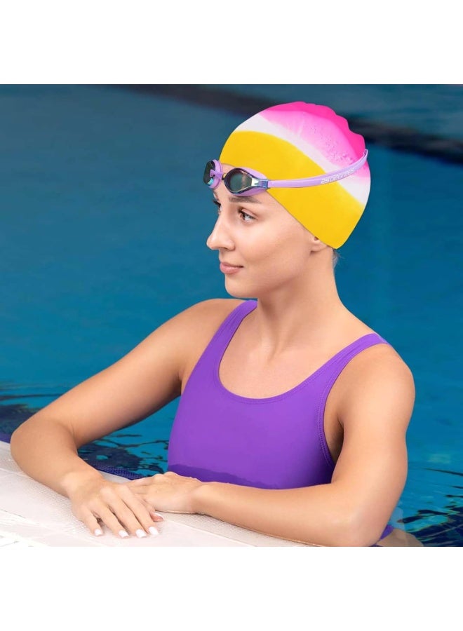 رونق قبعة سباحة  للنساء والرجال مصنوعة من السيليكون، قبعة سباحة مرنة ومريحة، مناسبة للشعر الطويل والقصير، قبعة سباحة للأطفال واليافعين للجنسين.بمواد عالية الأداء وشكل هيدر و ديناميكي مقاس واحد يناسب الجميع للبالغين - متعدد الألوان-قبعه سباحه -مستلزمات البحر وحمام السباحه - Image 5