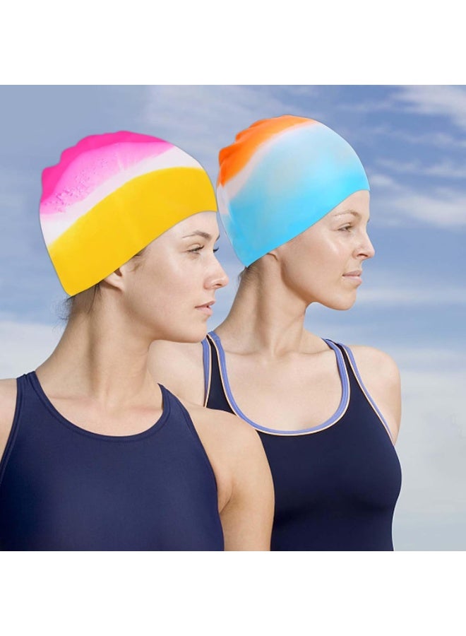 رونق قبعة سباحة  للنساء والرجال مصنوعة من السيليكون، قبعة سباحة مرنة ومريحة، مناسبة للشعر الطويل والقصير، قبعة سباحة للأطفال واليافعين للجنسين.بمواد عالية الأداء وشكل هيدر و ديناميكي مقاس واحد يناسب الجميع للبالغين - متعدد الألوان-قبعه سباحه -مستلزمات البحر وحمام السباحه - Image 3