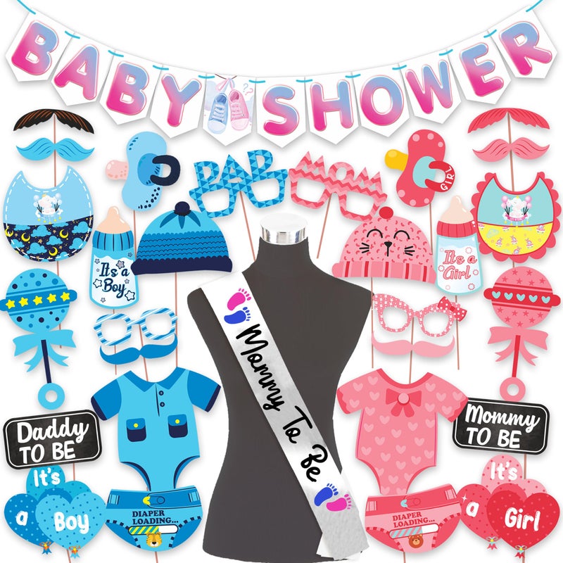 WOBBOX Wobbox Baby Shower Decoration Items| Baby Shower Ceremony Photo Booth Props for Photoshoot, Baby Shower Banner& Mom to Be Sash, Godh Bharai Ceremony Decoration Kit-(FP4691)  - Image 1