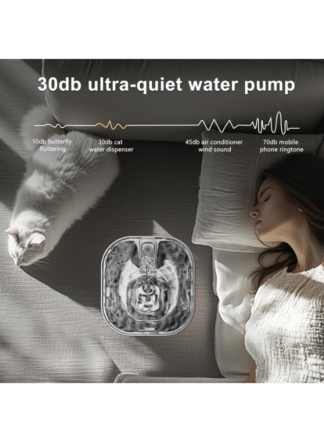 Tyonto نافورة شرب قطط من الفولاذ المقاوم للصدأ سعة 2.5 لتر مع ضوء LED، هادئة للغاية، موزع مياه نافورة بشحن USB، نافورة مياه وفحم نشط، فلترة بخمس مراحل، للقطط والكلاب. - Image 4