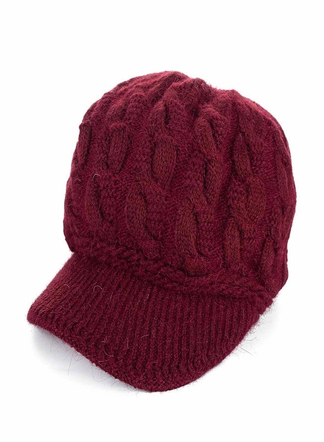 Aksod Winter Hats Knitted Beanie Hat with Visor Slouchy Skull Hat Warm Beanie Cap Headwear for Women (US, Alpha, Small, Medium, Dark Red) - Image 2