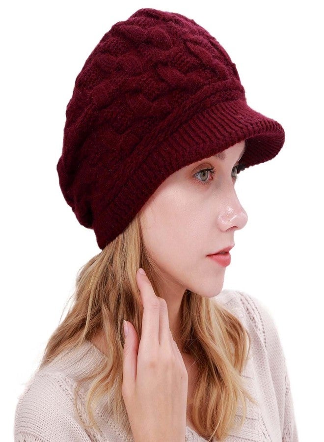 Aksod Winter Hats Knitted Beanie Hat with Visor Slouchy Skull Hat Warm Beanie Cap Headwear for Women (US, Alpha, Small, Medium, Dark Red) - Image 3