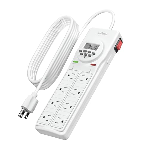 BN-LINK 8 Outlet Surge Protector with 7-Day Digital Timer (4 Outlets Timed, 4 Outlets Always On) - White - Image 1