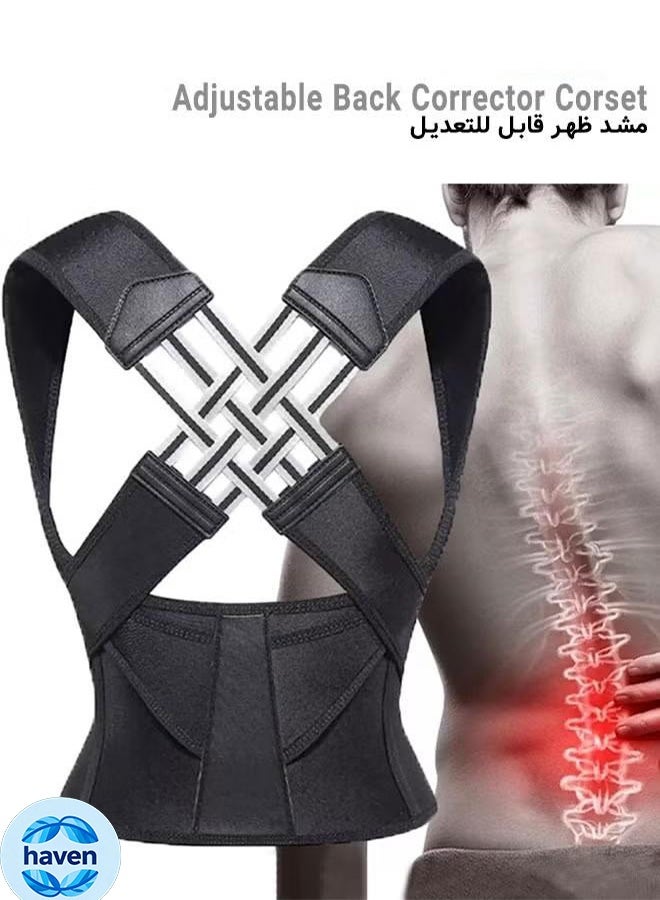 HAVEN Back Brace and Posture Corrector for Women and Men Back Straightener Posture Corrector Scoliosis and Hunchback Correction Back Pain Spine Corrector Support Adjustable Posture Trainer（Size:L) - Image 1