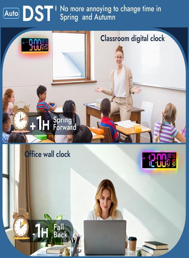 ANSOPER 16.5" Large Digital Wall Clock: 13 RGB Night Lights Giant LED Display with Remote, Auto DST & Dimming, Classroom Must Have, Gaming Room Dorm Decor, Big Number Clock for Seniors RGB - Image 5