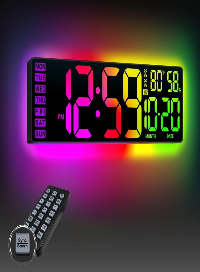 ANSOPER 16.5" Large Digital Wall Clock: 13 RGB Night Lights Giant LED Display with Remote, Auto DST & Dimming, Classroom Must Have, Gaming Room Dorm Decor, Big Number Clock for Seniors RGB - Image 1