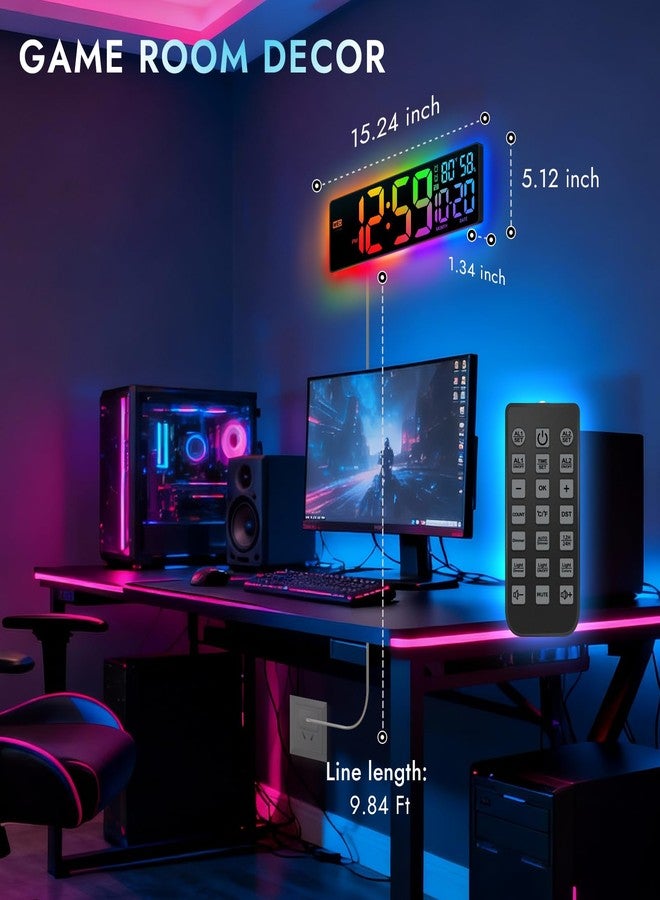 ANSOPER 16.5" Large Digital Wall Clock: 13 RGB Night Lights Giant LED Display with Remote, Auto DST & Dimming, Classroom Must Have, Gaming Room Dorm Decor, Big Number Clock for Seniors RGB - Image 3