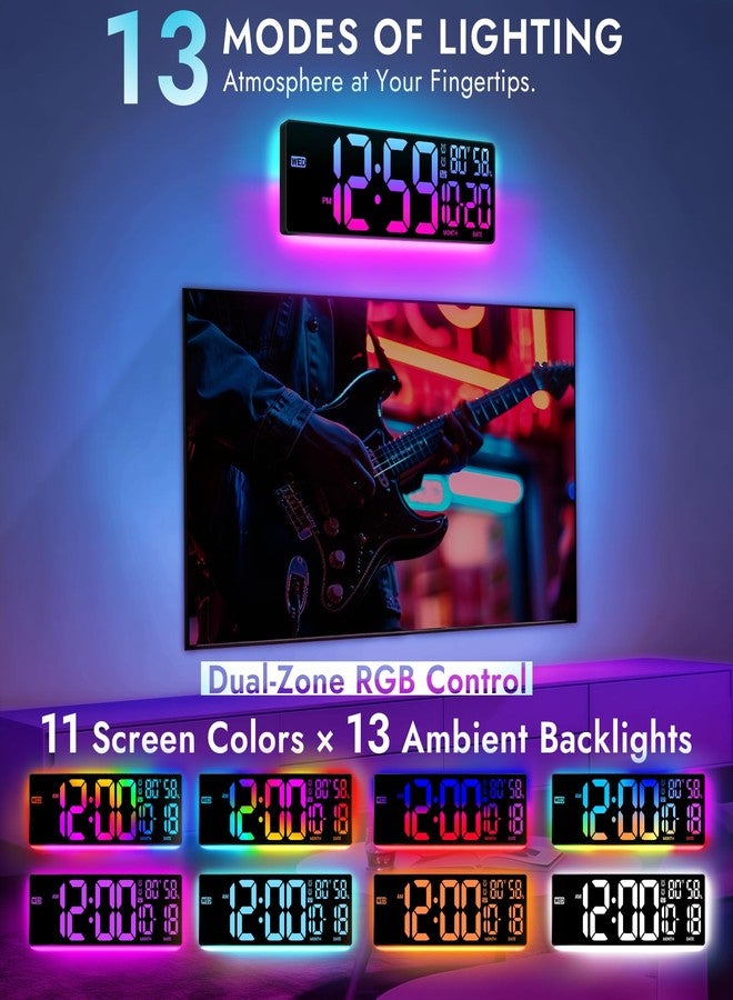 ANSOPER 16.5" Large Digital Wall Clock: 13 RGB Night Lights Giant LED Display with Remote, Auto DST & Dimming, Classroom Must Have, Gaming Room Dorm Decor, Big Number Clock for Seniors RGB - Image 2