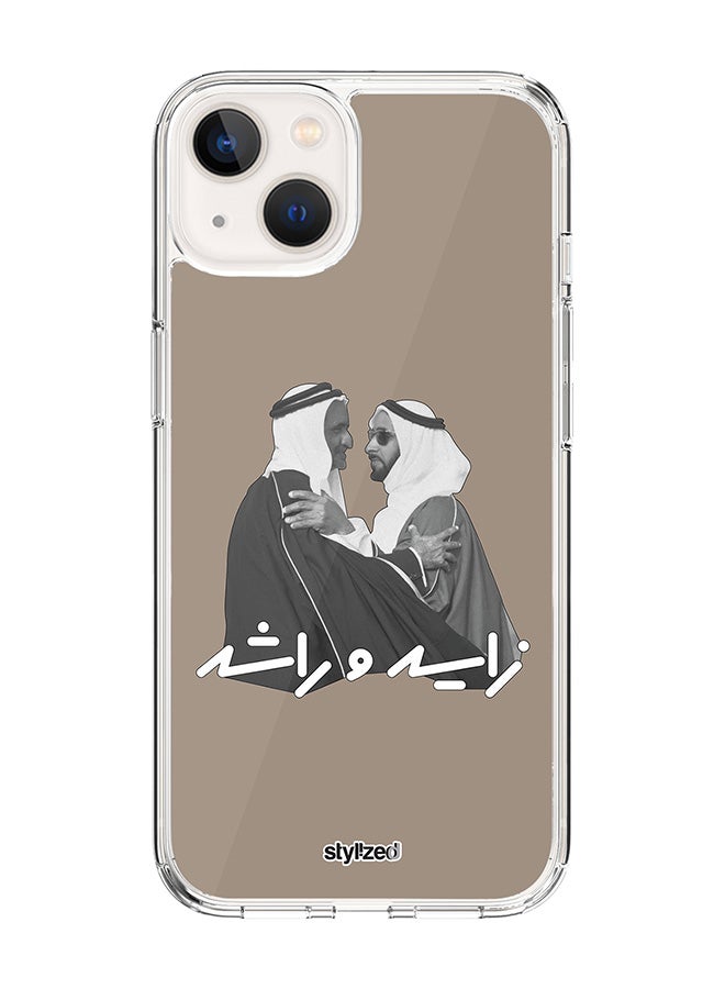Stylizedd Classic Clear Compatible With iPhone 15, Hybrid Soft Case Flexible Edges Anti Drop TPU PC Gel Thin Transparent Cover - Sheikh Zayed And Sheikh Rashid, Warm Grey - Image 1