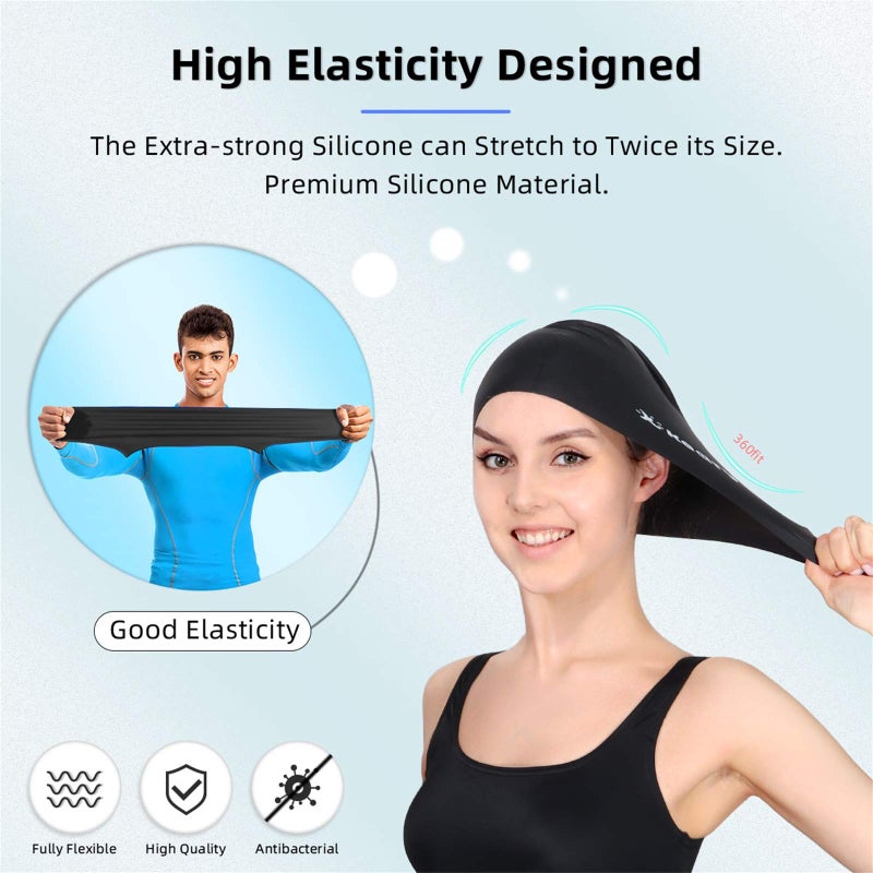 Keary 2 Pack Silicone Swim Cap For Long Hair Women Girl Men Waterproof Bathing Pool Swimming Cap Cover Ears To Keep Your Hair Dry  3D Soft Stretchable Durable And Anti-Slip  Easy To Put On And Off - Image 3