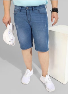 Instafab Plus Men's Classic Blue Medium-Washed Regular Fit Denim Shorts  - Image 2